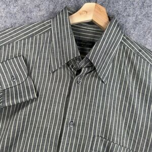 Corneliani Shirt Mens 16 Gray Stripe Cotton Linen Long Sleeve Made In Italy